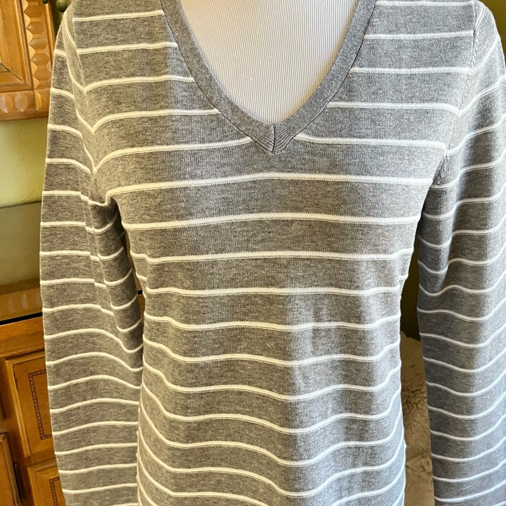 Tommy Hilfiger V-Neck Sweater in Gray and White
